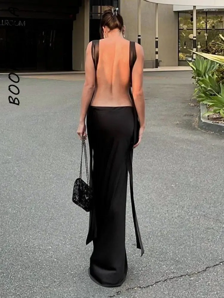 Casual Kleider BOOFEENAA Sexy Satin Backless Maxi Für Frau 2024 Elegante Abendkleid Party Kleid Sommer Urlaub Outfits C85-DH23