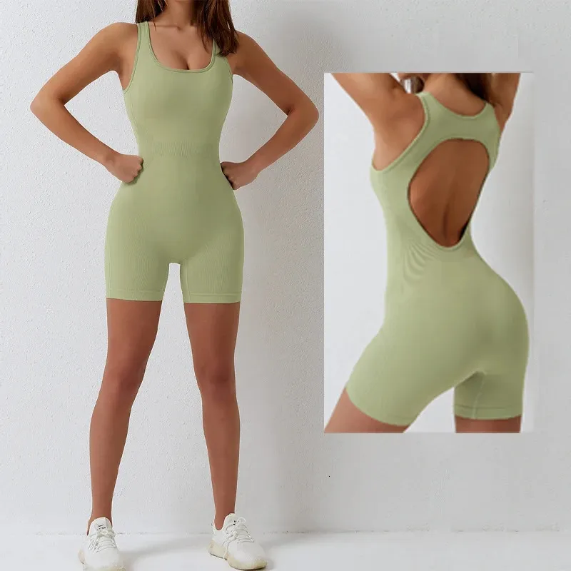 VNAZVNASI YOGA Jumpsuit Sömlös sport Set Women Gym Short Backless Fitness Suit Elastic Workout Clothes för 240118