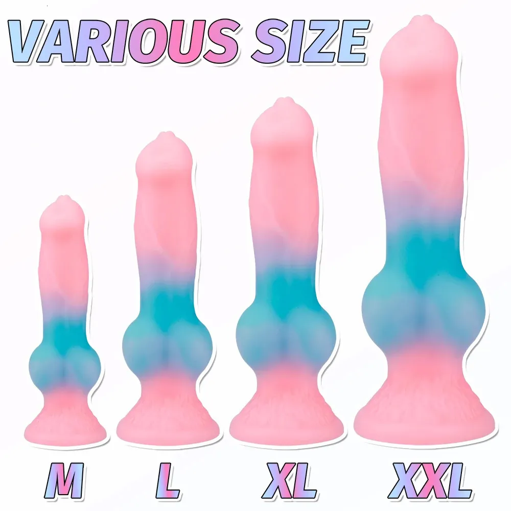 Silicone Soft Animal Penis Big Dog Dick Huge Luminous Dildo Anal Plug Female Masturbation Suction Cup Luminous Adult Sex Toys 18 240126