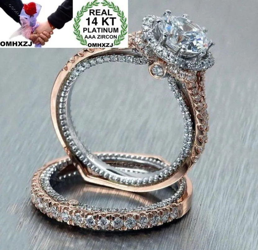 OMHXZJ Ganze Europäische Paar Ringe Mode Frau Mann Party Hochzeit Geschenk Luxus Weiß Zirkon 14KT Rose Golds Weiß Gold Ring se2371708