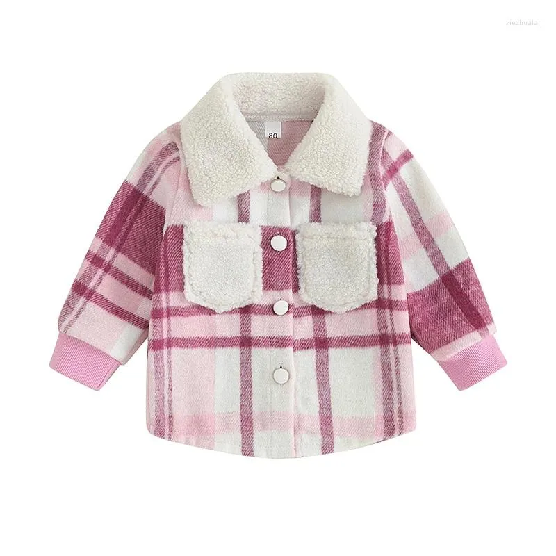 Jackor Toddler Kids Boy Girl Fall Clothing Winter Jacket Plaid Flannan Skjorta Pälsknapp Knapp ner Utrotning 1T 2T 3T 4T 5T -outfit