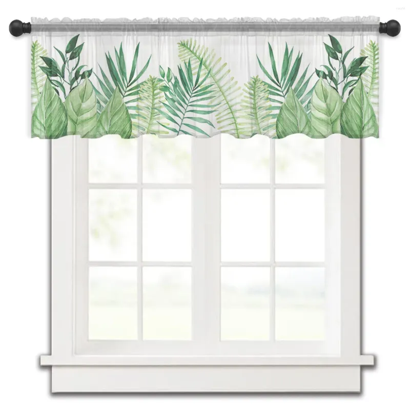 Curtain Summer Tropical Plants Leaves Bedroom Voile Short Window Chiffon Curtains For Kitchen Home Decor Small Tulle Drapes