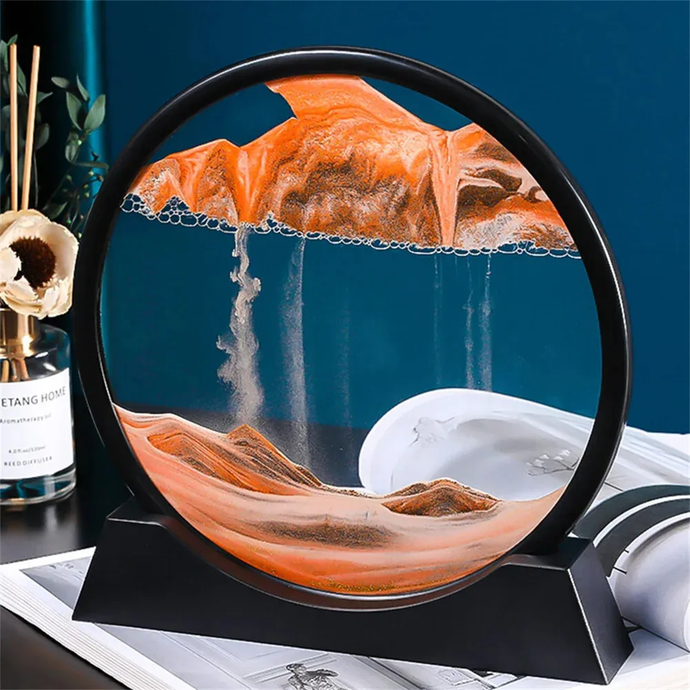 Creative Moving Sand Art Painting Round Glass Ornament 3D Deep Sea Sandscape Quicksand Hourglass Flowing Home Decor Gifts 240122