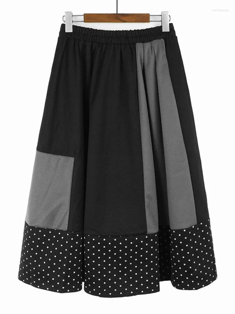 Юбки Шикарная лоскутная юбка контрастного цвета с эластичной резинкой на талии, универсальная женская юбка в горошек большого размера, весна-осень 2024, X714