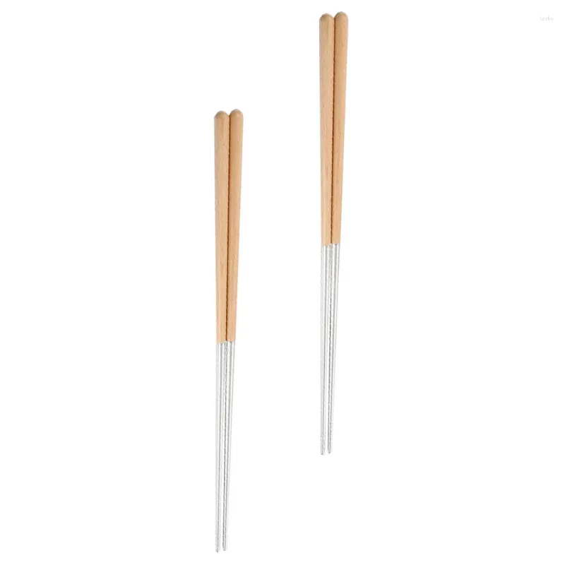 Utensili da cucina, 2 paia di bacchette, posate extra lunghe, in metallo, per alimenti fritti, in acciaio inossidabile, faggio, per forniture