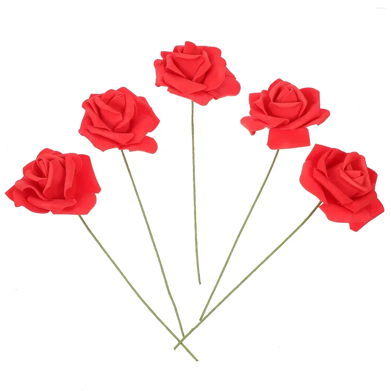 Flores decorativas 50 pcs artificial rosa flor haste rosas vermelhas buquê único para casamento chá de panela