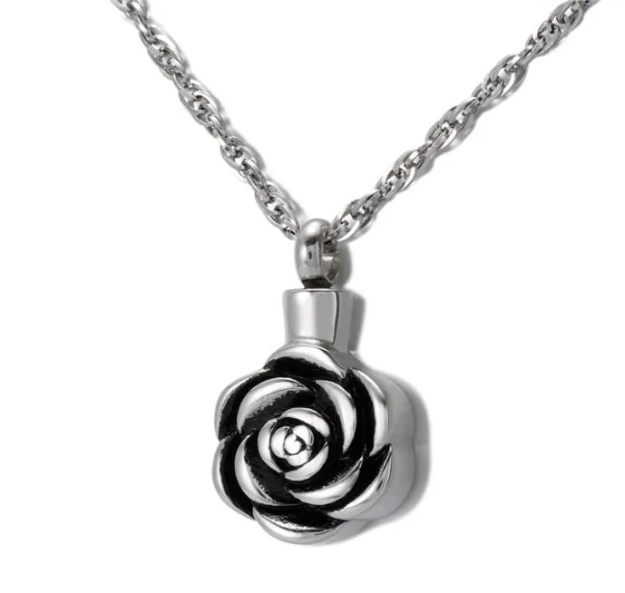 Cremation Jewelry Rose Urn Necklace For Ashes Keepsake Memorial Pendant Locket Rostfritt stål Vattentät Remembrance Halsband7218959