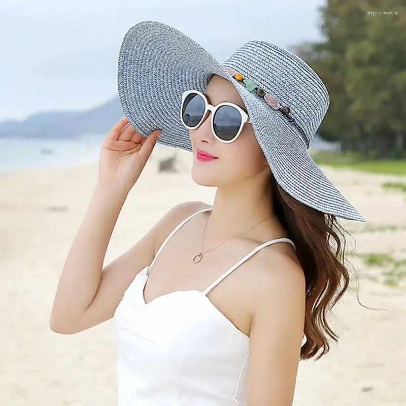 Wide Brim Hats Bucket Hat Thin Sweat Absorption Band Indeformable Lady Travel Straw Sun Protection