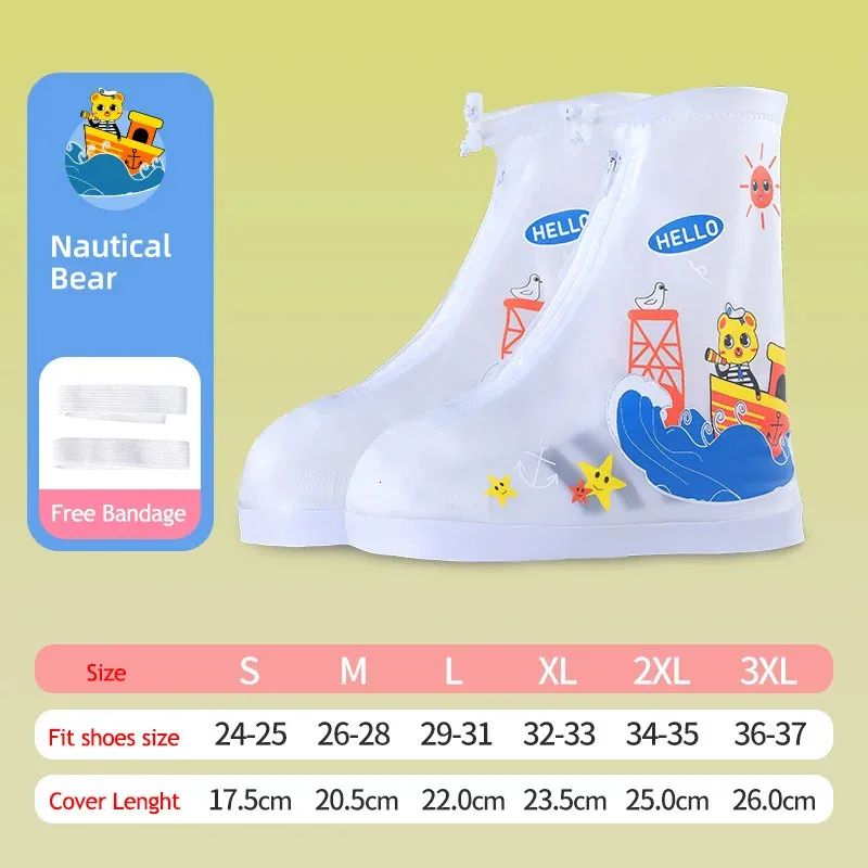 1 Set Transparent Nonslip Waterproof Rain Shoe Covers Solid Shoes Kids Cartoon Dinosaur Galoshes Zip PVC Protec 240125