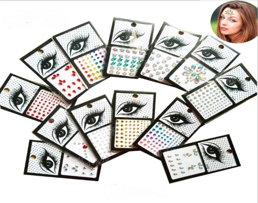 Diamond Crystal Sticker Eyes Tattoo مع Glue Glue Tremorive Glitter Face Eyeshadow Stickers DIY Makeup Nail Art Decor6285738