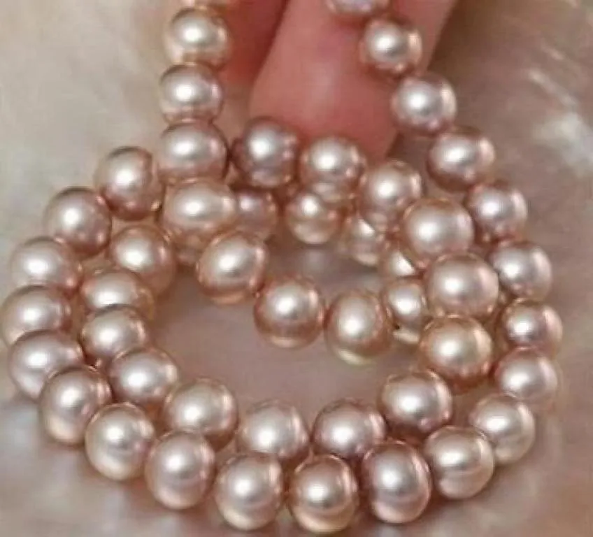 Snabb fina pärlsmycken Vintage 910 mm Rund äkta South Sea Pink Pearl Necklace 18 Quot2094198