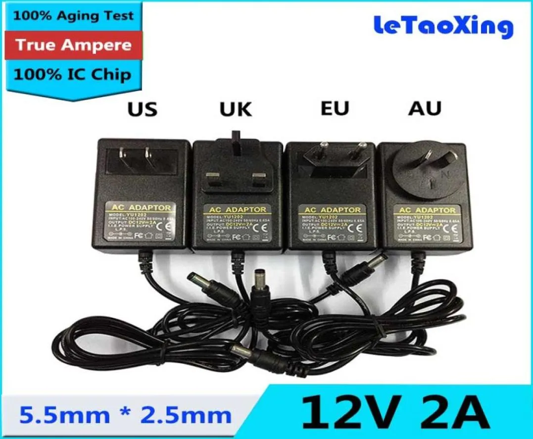 Z układem IC 50PC Wysoka jakość AC 100240 V do DC 12V 2A Adapter zasilający Adapter 5521 mm25mm DHL 5070919