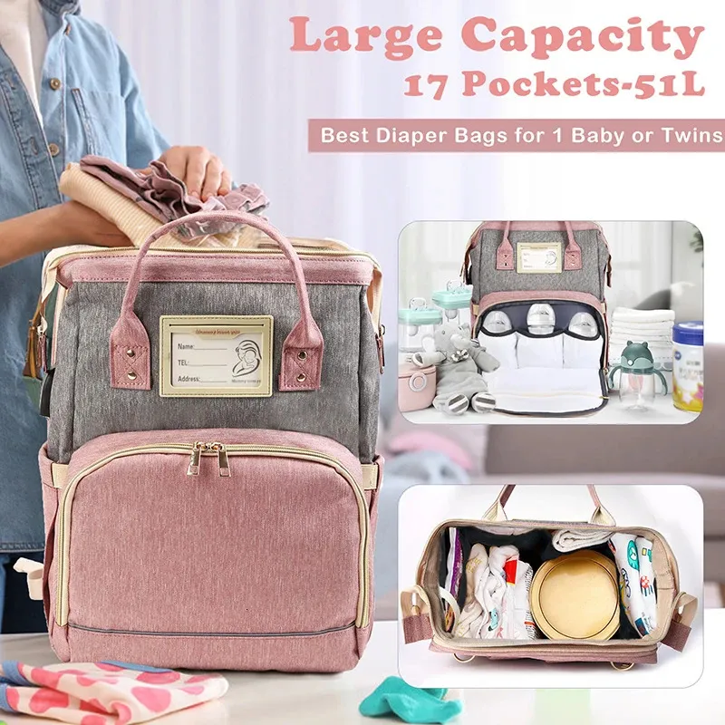 Folding Mommy Bag stor kapacitet Mor ryggsäck blöja barnväskor för barn barn baby arrangör utflykt handväska 240129
