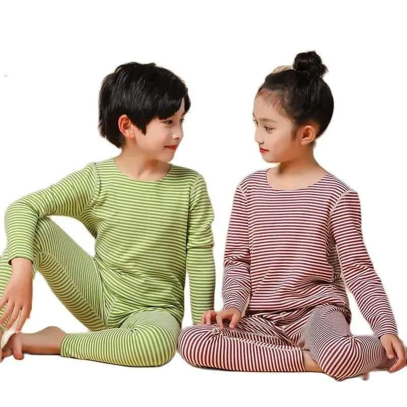 Thermisch ondergoed set voor kinderen winter CottonSilk Kids Pijamas Groen Bruin Lange Onderbroek Tiener Kid Jongens Meisjes Homewear 240130