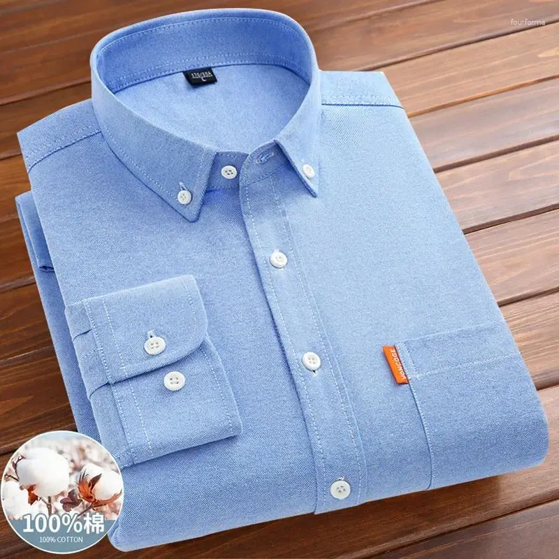 Camisas casuais masculinas camisa de manga longa primavera/verão algodão oxford tecido não engomar anti-rugas cor sólida negócios lazer qualidade