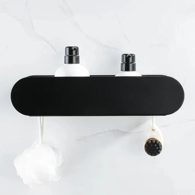 Black Aluminum Shower Caddy With Hook Wall Decor Bathroom Organizer And
