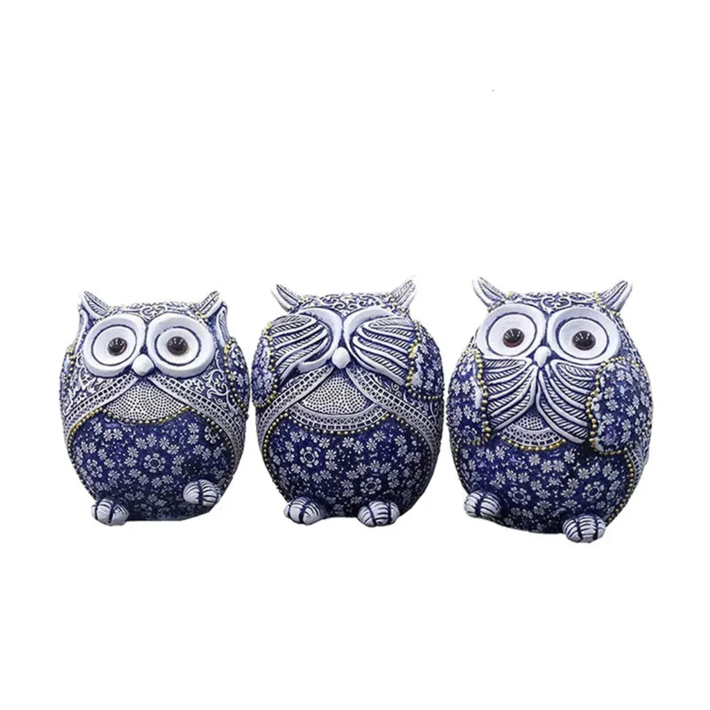 3 Uil Beeldjes Decor Zie Geen Kwaad Horen S Leuk Standbeeld Vervaardigd Dier Sculptuur Ornament voor Thuiskantoor T 240119