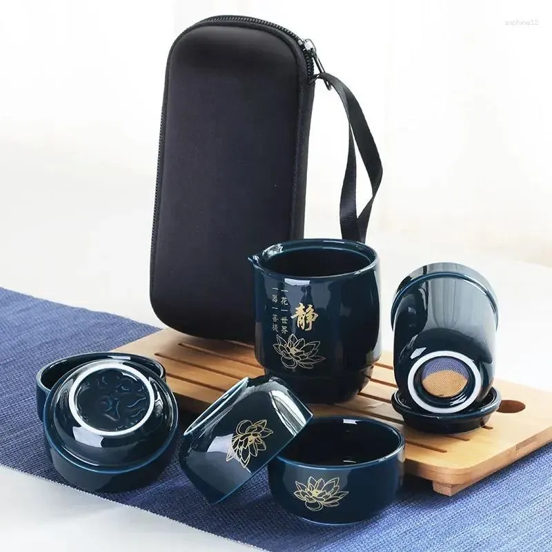 Teaware sätter hög Guality kinesiska porslin Tea Set Portable Cups for Travel med påse keramisk flaska utomhus