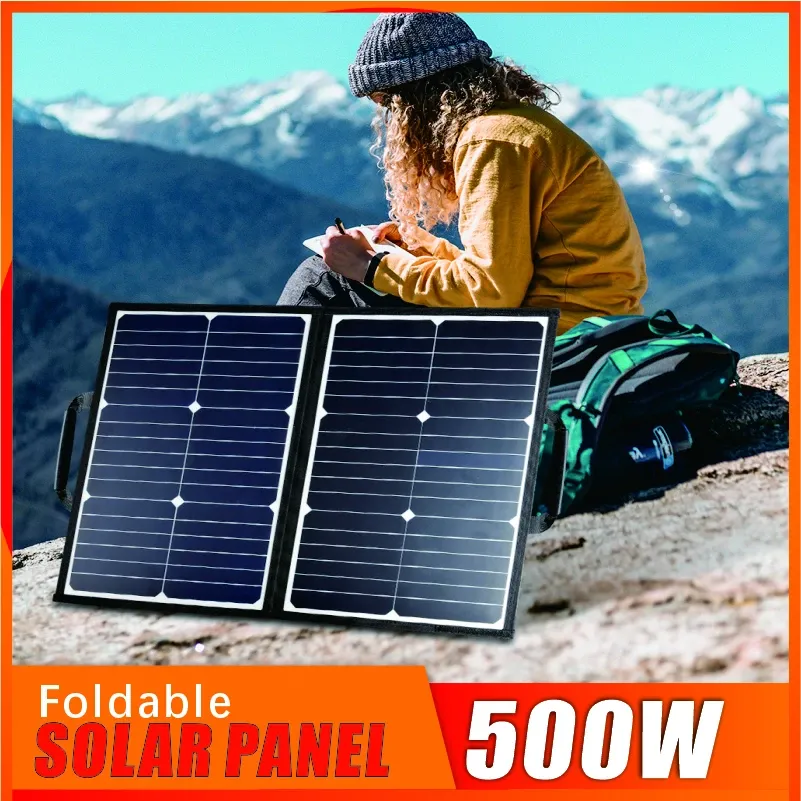 500W Solar Panel Kit Complete Camping Foldable Solar Power Bank Station Portable Generator Charger 18V Car Boat Caravan Camping