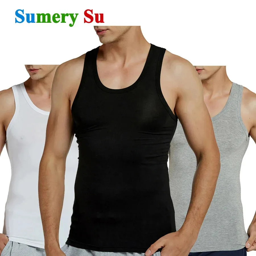 Débardeurs hommes Modal complet extensible Fitness Cool été Gym gilet mâle hauts sans manche mince décontracté maillot de corps ajustement mâle mari cadeaux 240202