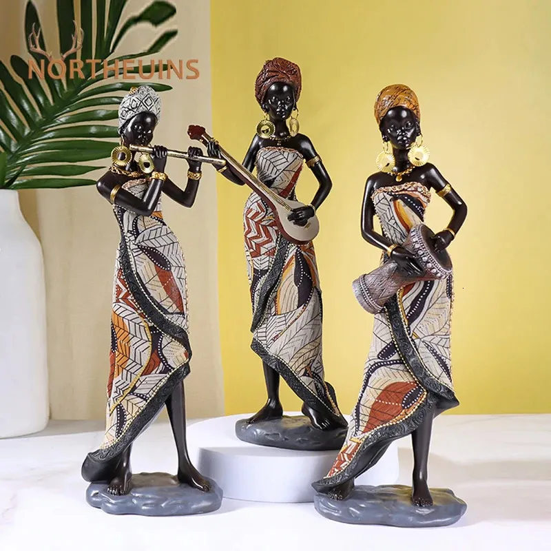 NORTHEUINS Hars Vintage Afrikaanse Ambachten Ornament Zwarte Vrouwen Kunst Sculptuur Thuis Woonkamer Desktop Decor Beeldjes voor interieur 240130