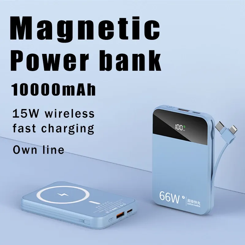 15w carregador magnético sem fio power bank 10000mah bateria externa de carregamento sem fio para iphone 14 13 12 pro max display led