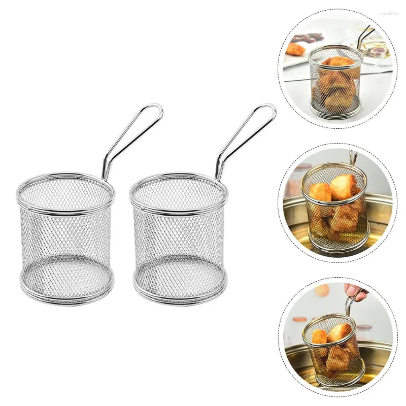 Pans 2 Pcs Deep Fryer Basket Grease-proof Paper Frying Tool French Fries For Serving Kitchen Stainless Steel Round Wire Gadget