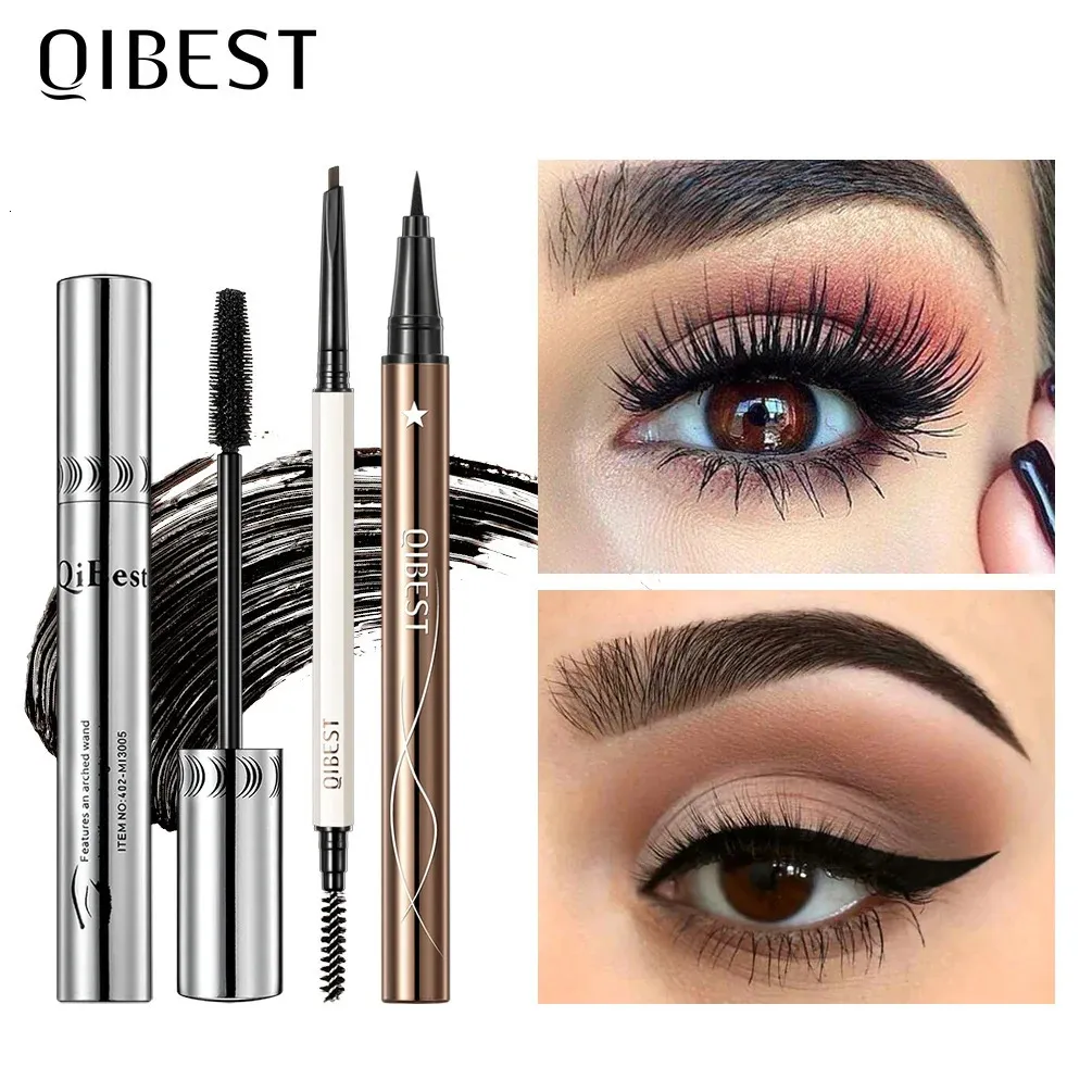 QI 3pcs Eye Makeup Set Waterproof 4D Mascara Ultra Fine Triangle Eyebrow Pencil Fast Dry Liquid Eyeliner Pencil Cosmetic Kit240129