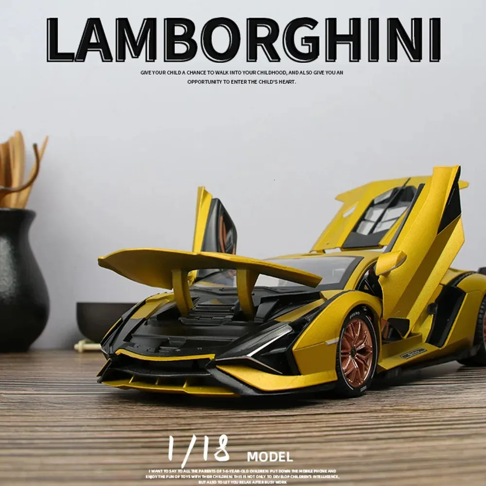 1/18 Lambor Car Model Alloy Diecast Boys Toy Sian FKP37 SuperCar High Simulation 4ドアが軽いコレクションで開かれたキッズトイ240131