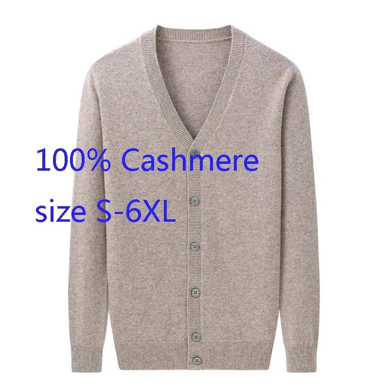 Arrivée Cardigan hommes jeune grand décontracté col en v ordinateur tricoté épais automne et hiver 100 shmere pull de grande taille S-6XL240127