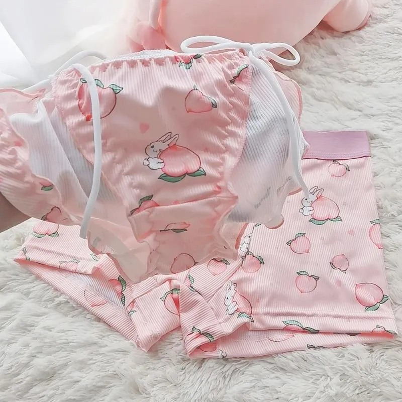 Unterhosen 2 stücke Nettes Paar Unterwäsche Set Männer Boxershorts Loli Spitzenhöschen Faden Baumwolle Höschen Gemütliche Liebhaber Dessous