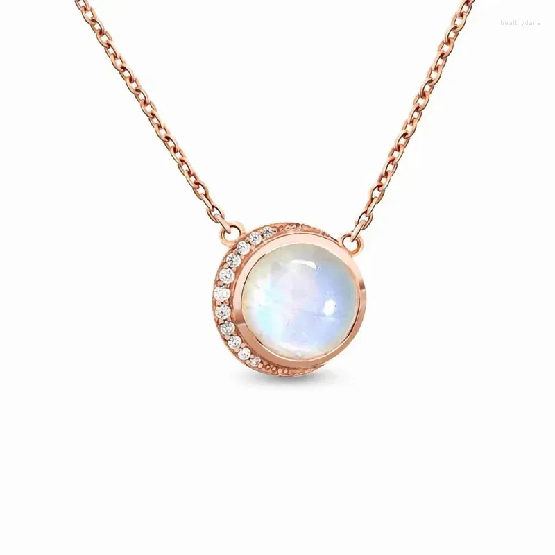 Chains Amazon Selling S925 Sterling Silver Round Moonlight Stone Pendant Rose Gold Necklace Women's Unique Design Jewelry