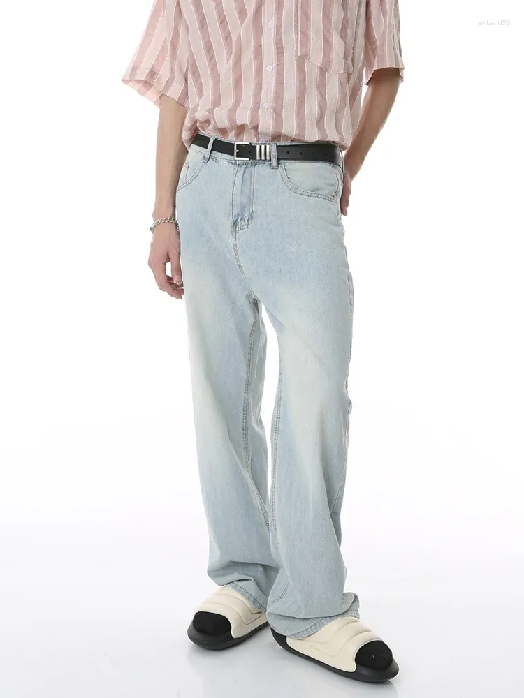 Jeans pour hommes Yihanke coton bleu pour hommes automne torsion design rétro recadrée pantalon droit de haute qualité