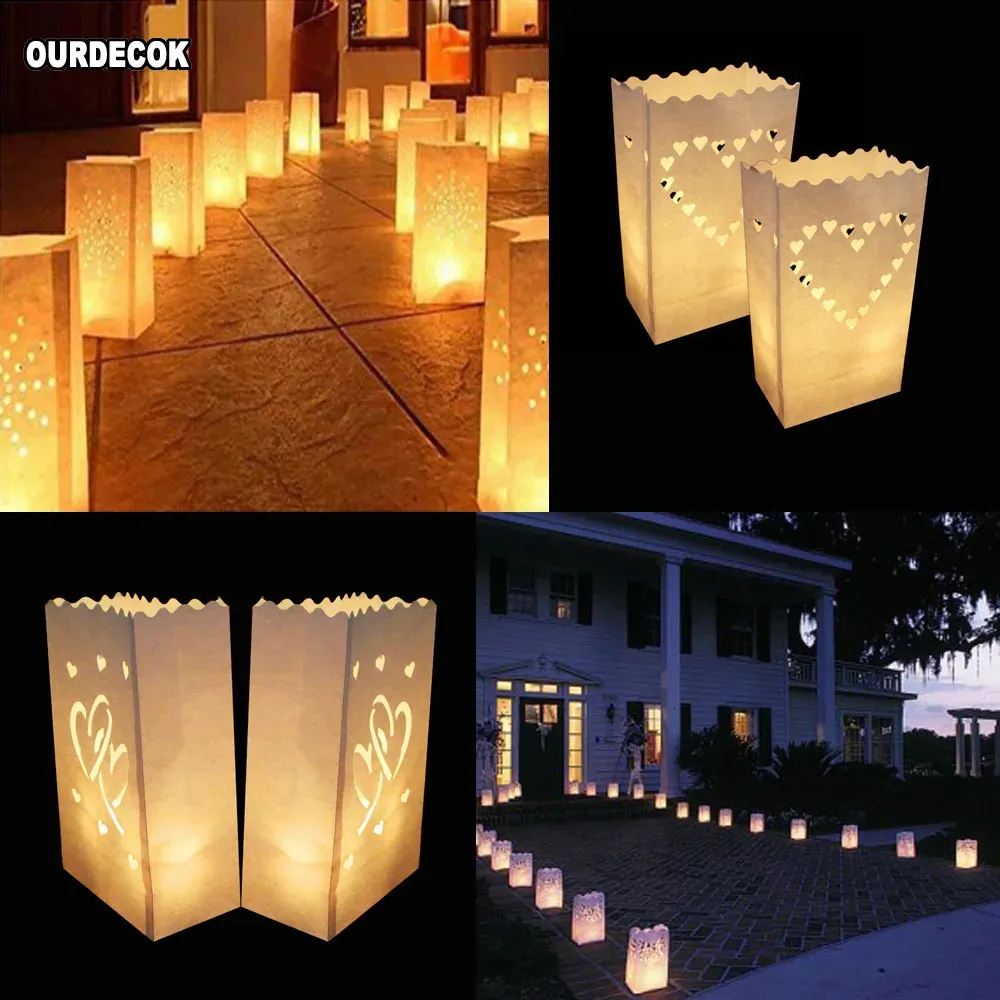 50 PCS 25 cm vitbok Lykta Candle Bag For LED Light Lampion Heart Romantic Birthday Party Wedding Event BBQ Decoration 240127