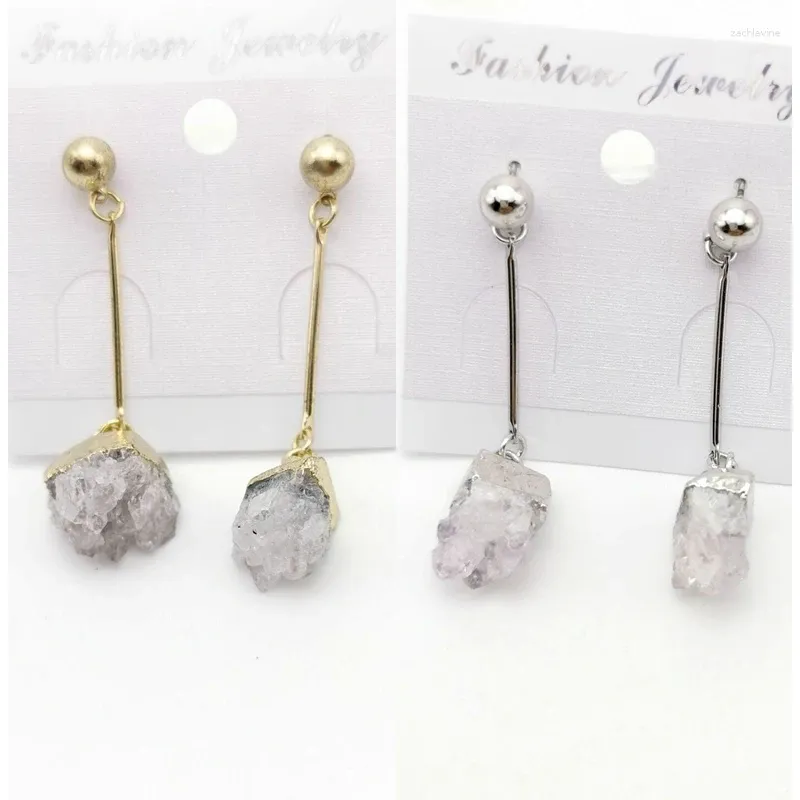 Dangle Earrings Brand Jewelry NaturalQuartz Crystal Druse Gems Jewellery Women Push Back Earring不規則な石の魅力Brinco
