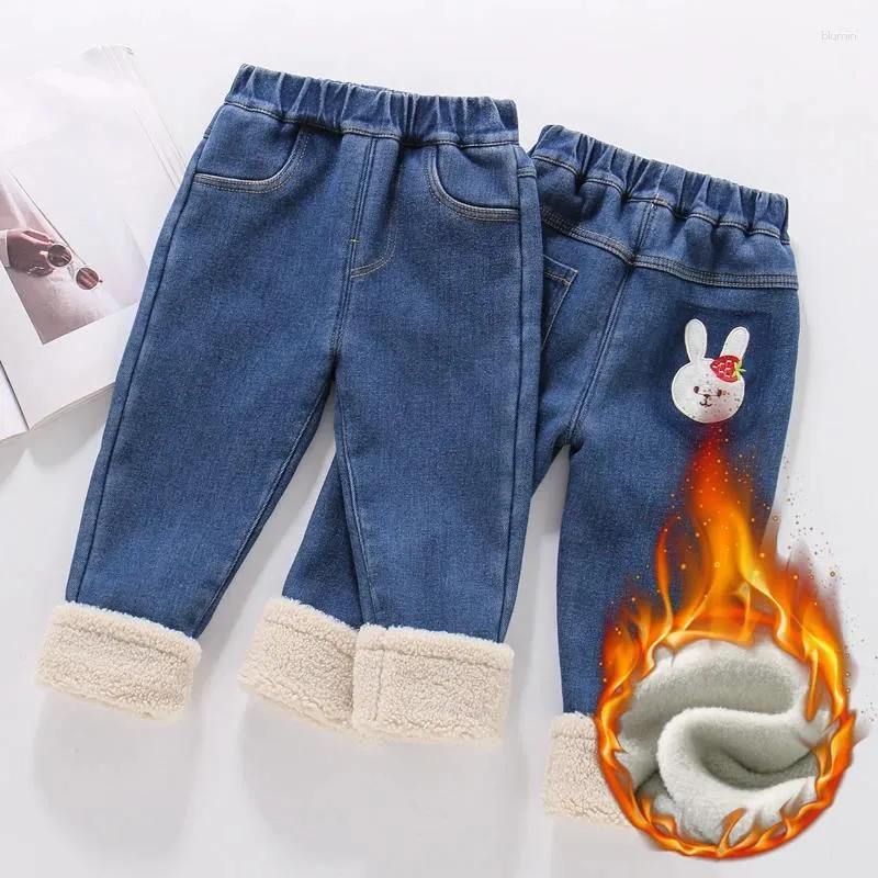 Hosen Winter Koreanische Kinder Dicke Warme Denim Hosen Baby Mädchen Jeans 1-7 Jahre Mit Samt Kleinkinder Mädchen Herbst böden