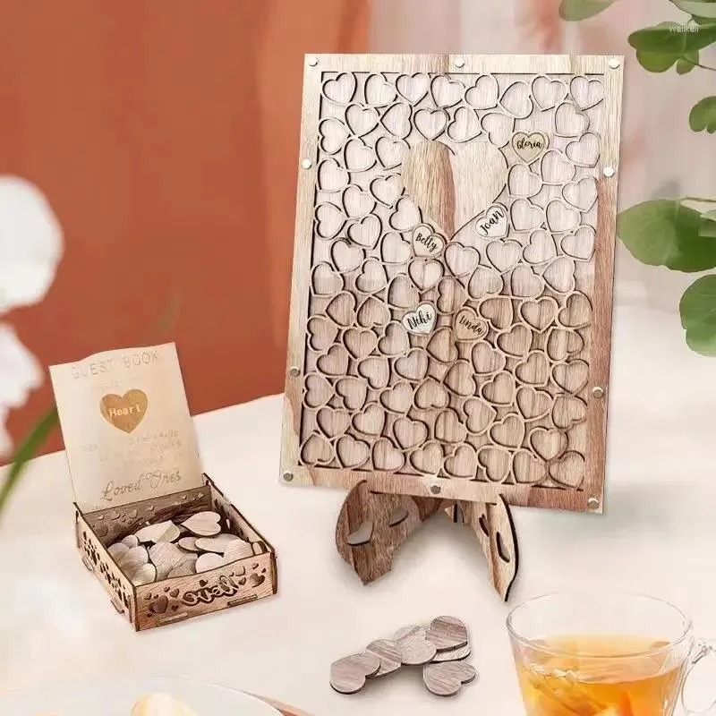 Suministros para fiestas Vickyo decoración de boda caja para invitados libro de tarjetas de corazón cuadrado de madera para regalo de aniversario