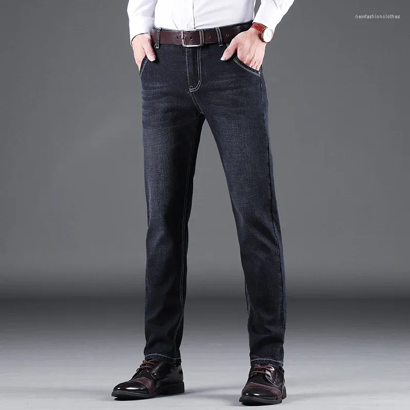 Jeans pour hommes pour hommes Slim Straight Casual Pantalon classique Business Fleece Thermique