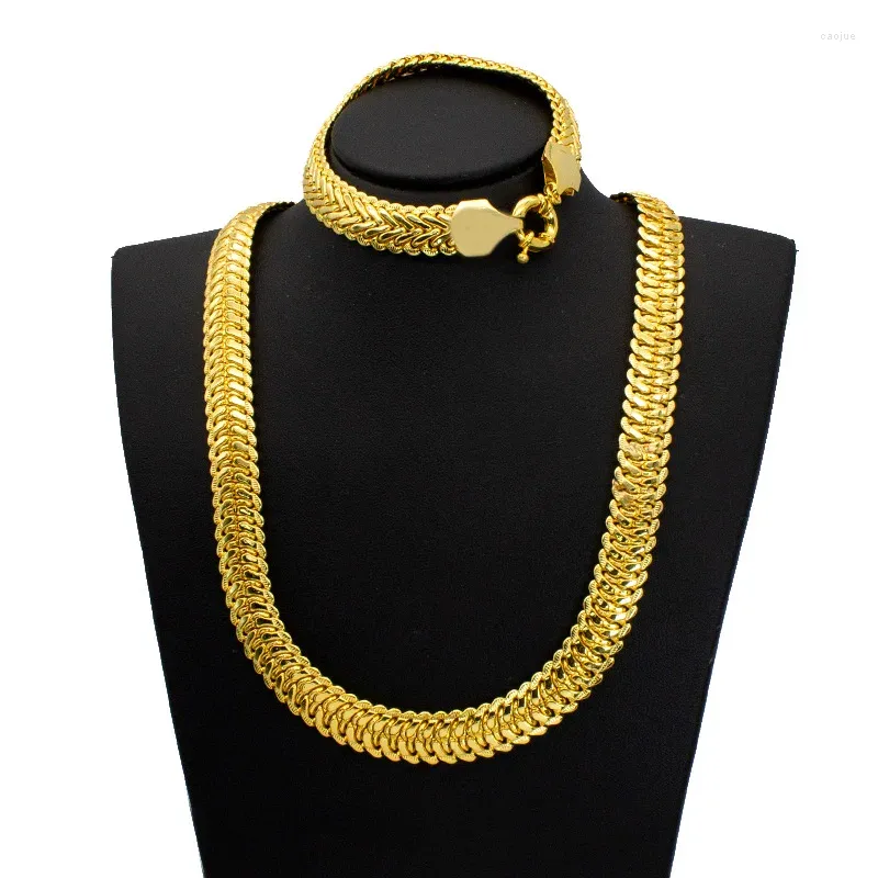 Necklace Earrings Set And Bracelet Cuban Chain For Men Women Fashion Jewelry Hip Hop 24K Gold Silver Color Copper Curb Link