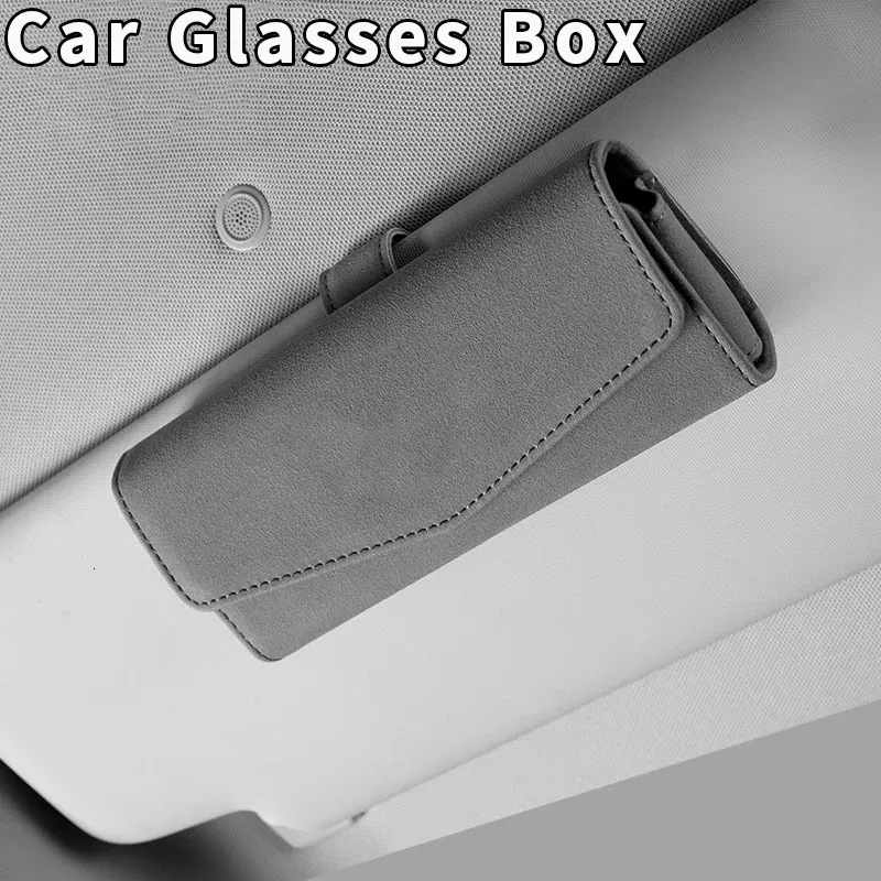 Car Glasses Case Universal Auto Sun Visor Holder Sunglasses Storage Box Clip Card Ticket Holder Leather Interior Accessories 240118