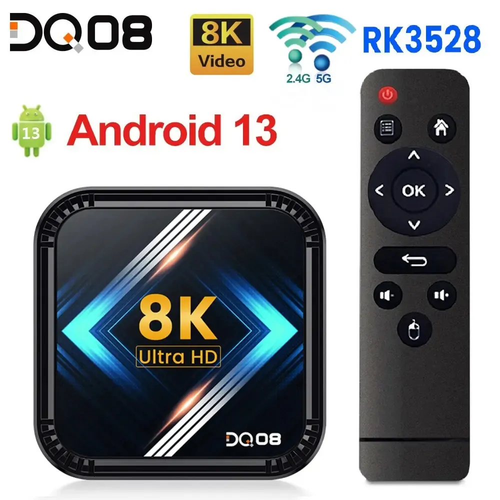 DQ08 RK3528 SMART TV Box Android 13 CORTE CORTEX A53 Wsparcie 8K wideo 4K HDR10 Dual WiFi BT Google Voice 2G16G 4G 32G 64G 240130