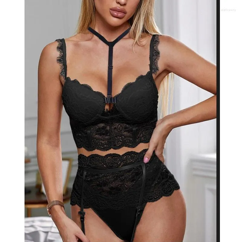 Set di reggiseni Lingerie sexy da donna Abito da babydoll Biancheria da notte Biancheria intima Abiti erotici per il sesso Costumi con volant in pizzo