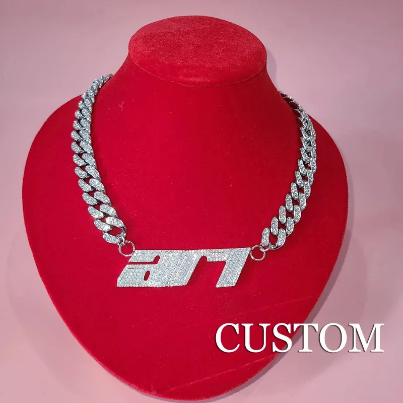 Custom Name Necklace Zirconia Baguette Letters Connect with 1.21 cm Cuban Chain Hip Hop Personalized Name Choker Necklace 240125