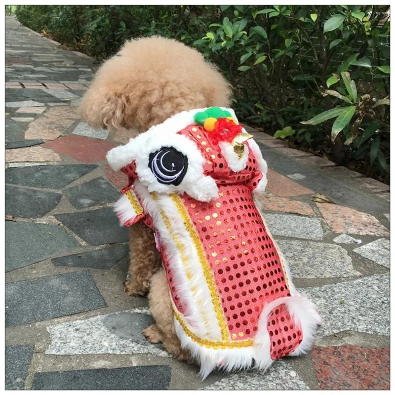 Vêtements pour chiens Vêtements pour animaux de compagnie Année chinoise Costume de danse du lion Manteau d'hiver Chiot Petit festival de printemps Costume Tang pour Chihuahua