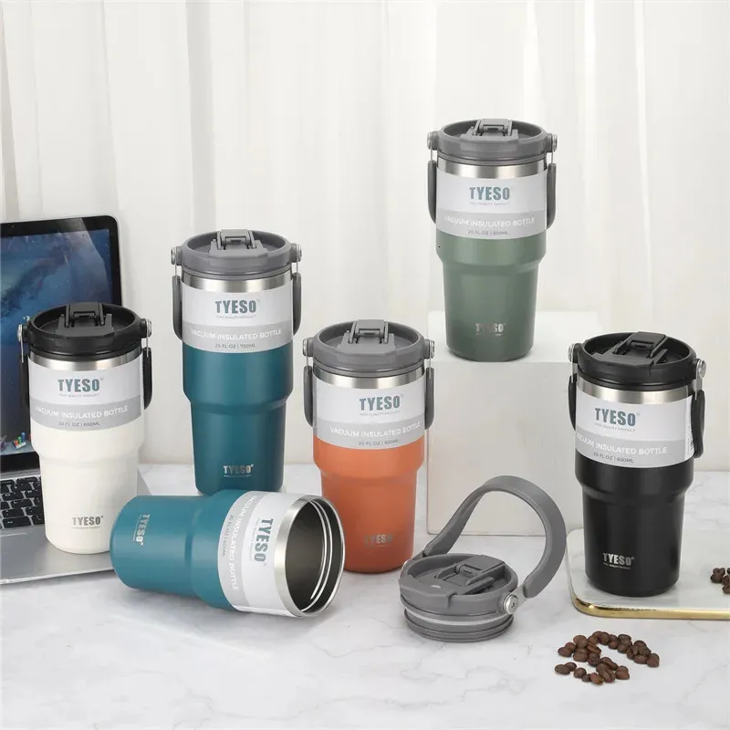 Anpassad 600 ml 900 ml 1200 ml Tyeso Tumbler Coffee Cup Rostfritt stål Vakuum Termisk isolerad mugg Kylförvaring Ice stor kapacitet 240124