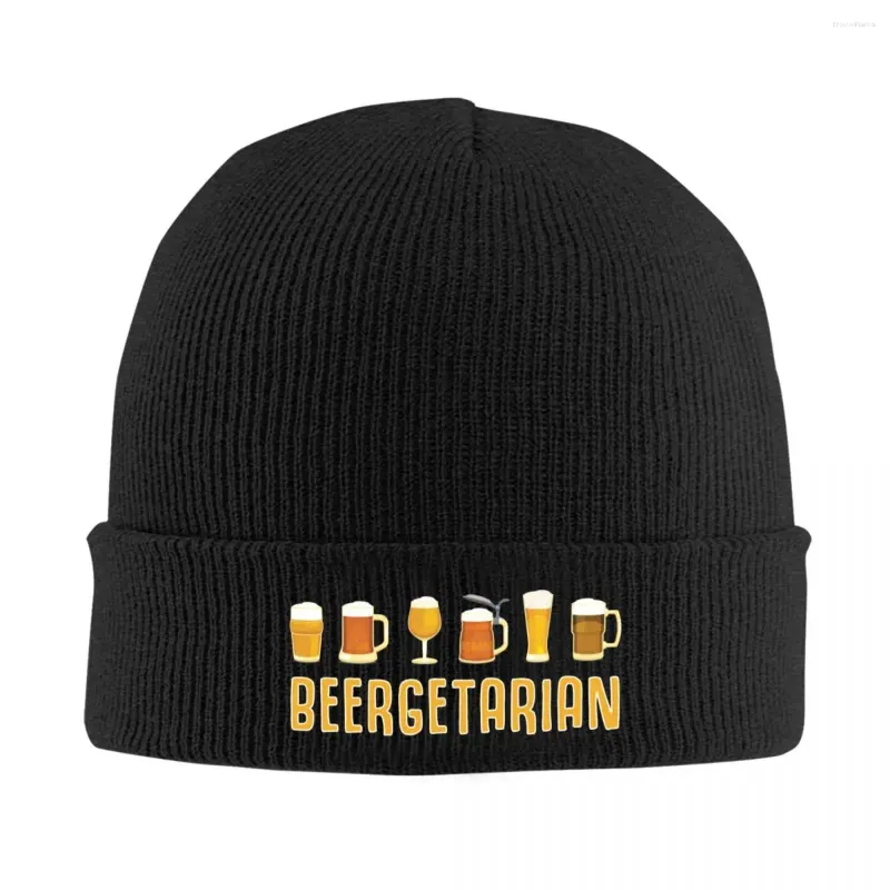 Berets Beergetarian T Shirt Beer Garden Drink Brewer Chapéus de malha de alta qualidade Moda Homens Mulheres Headwear Caps