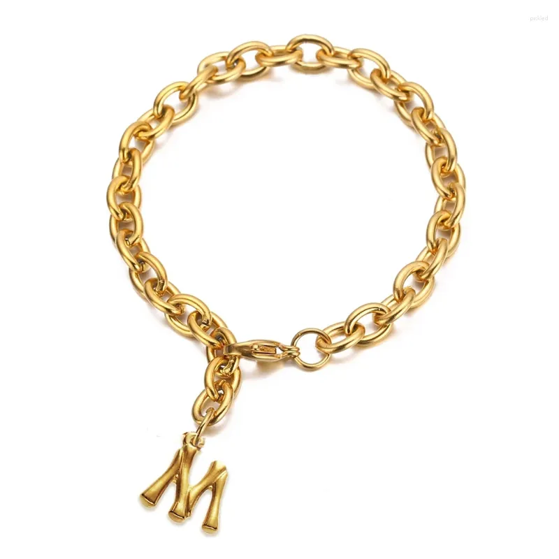 Braccialetti con ciondoli MinaMaMa Catena in acciaio inossidabile con braccialetto iniziale per le donne Gioielli con nomi di lettere dell'alfabeto alla moda