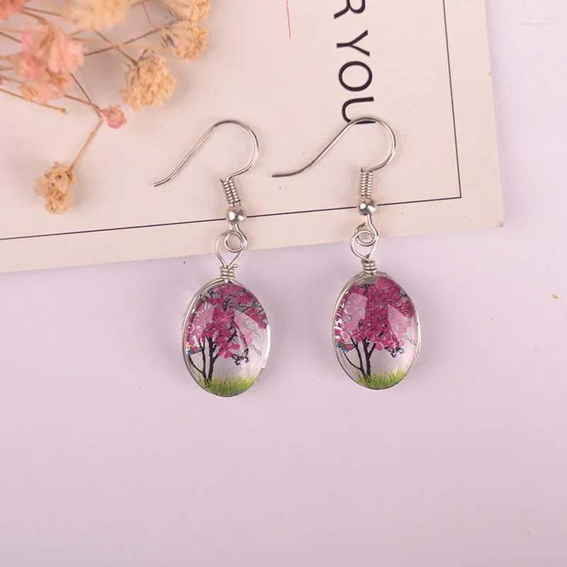 Dangle Earrings Fashion 4 Colors Creative Plant Dry Dried Real Flower Earring Woman Jewelry Drop Glass Ball Pressed Gift