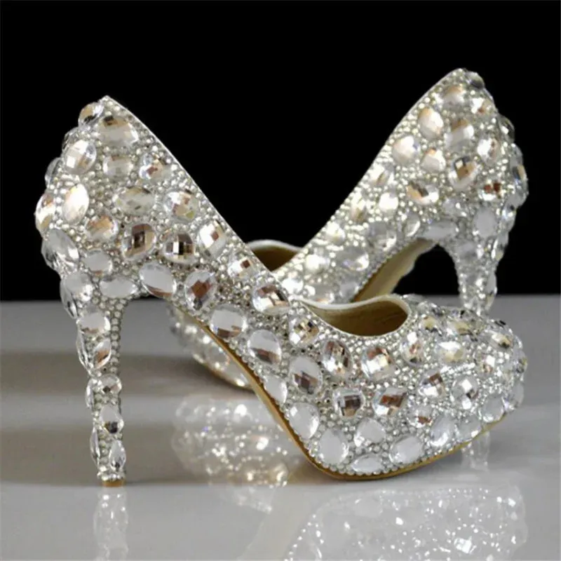 2024 Super Pumps Women 574 Crystal Rhinestones Chaton Flash Wedding White Bride Show Diamond High-heeled Shoes 240125 180