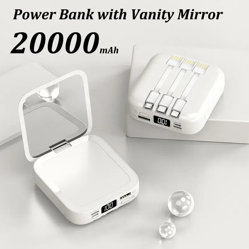 20000mAh Mini Power Bank espelho de maquiagem LED DIVERNA POWERBANK POWERBANK BATERIA PACK PODER BANK PARA TELEFONE